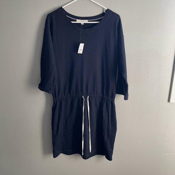 LOFT Navy Blue Tshirt Dress with White Tie Waist - Size Medium, NWT - Picture 1 of 12